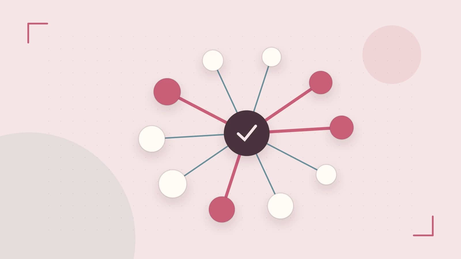 Editorial illustration of an algorithmic node graph with branching paths and a highlighted result