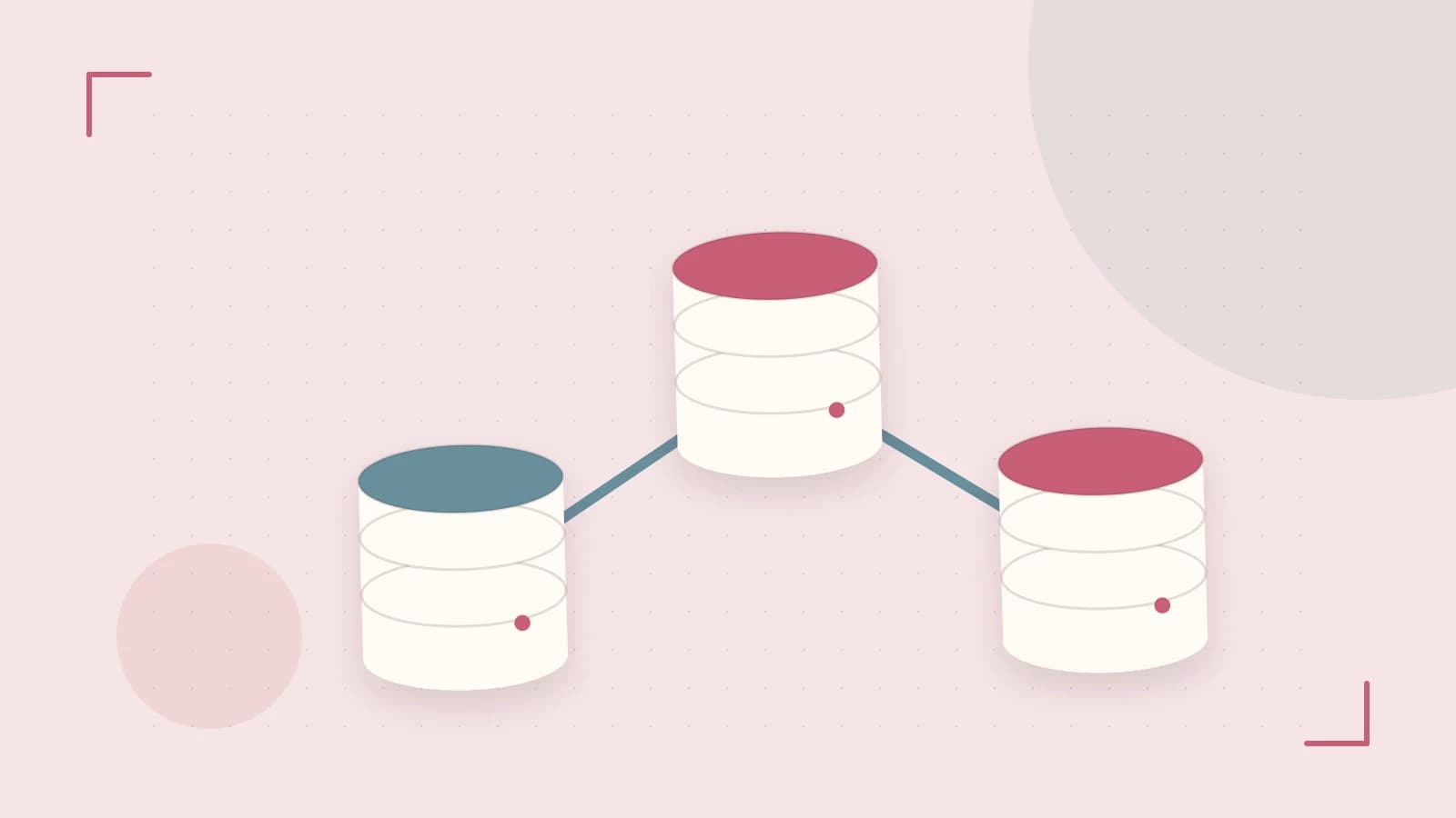 Editorial illustration of structured records, database cylinders and relationships between tables