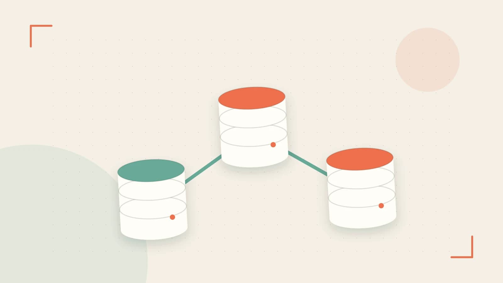 Editorial illustration of structured records, database cylinders and relationships between tables