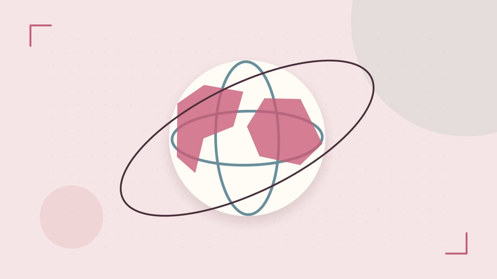 Editorial illustration of an editorial globe with meridians and layered geographic shapes
