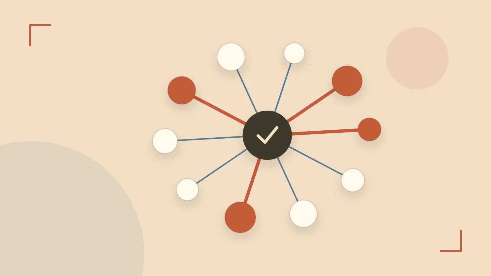 Editorial illustration of an algorithmic node graph with branching paths and a highlighted result