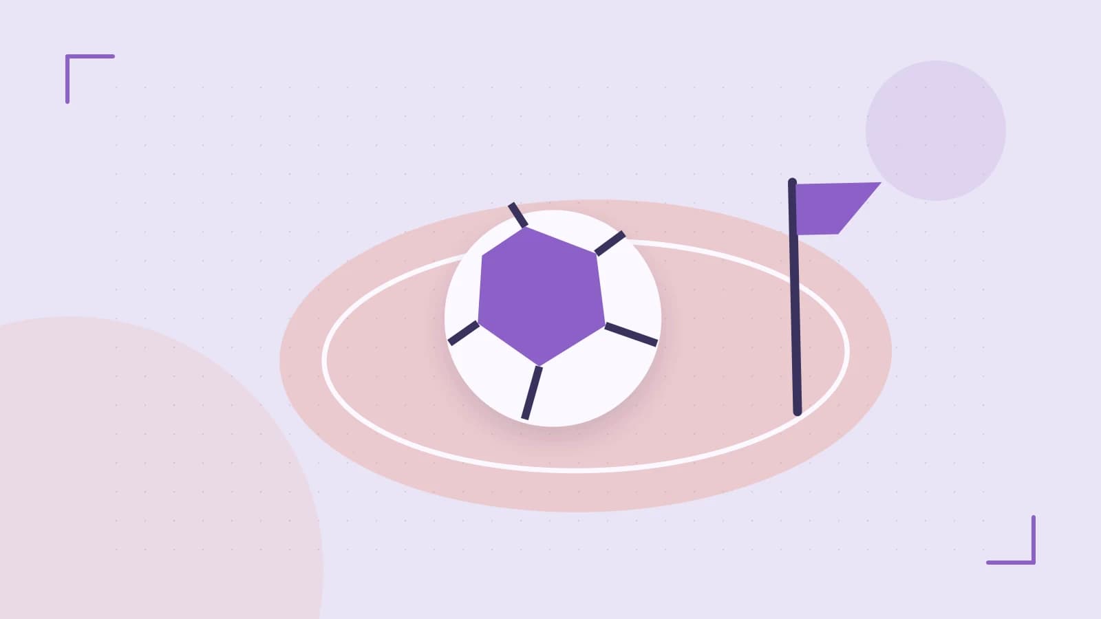 Editorial illustration of a stylized sports ball, stadium geometry and dynamic arcs