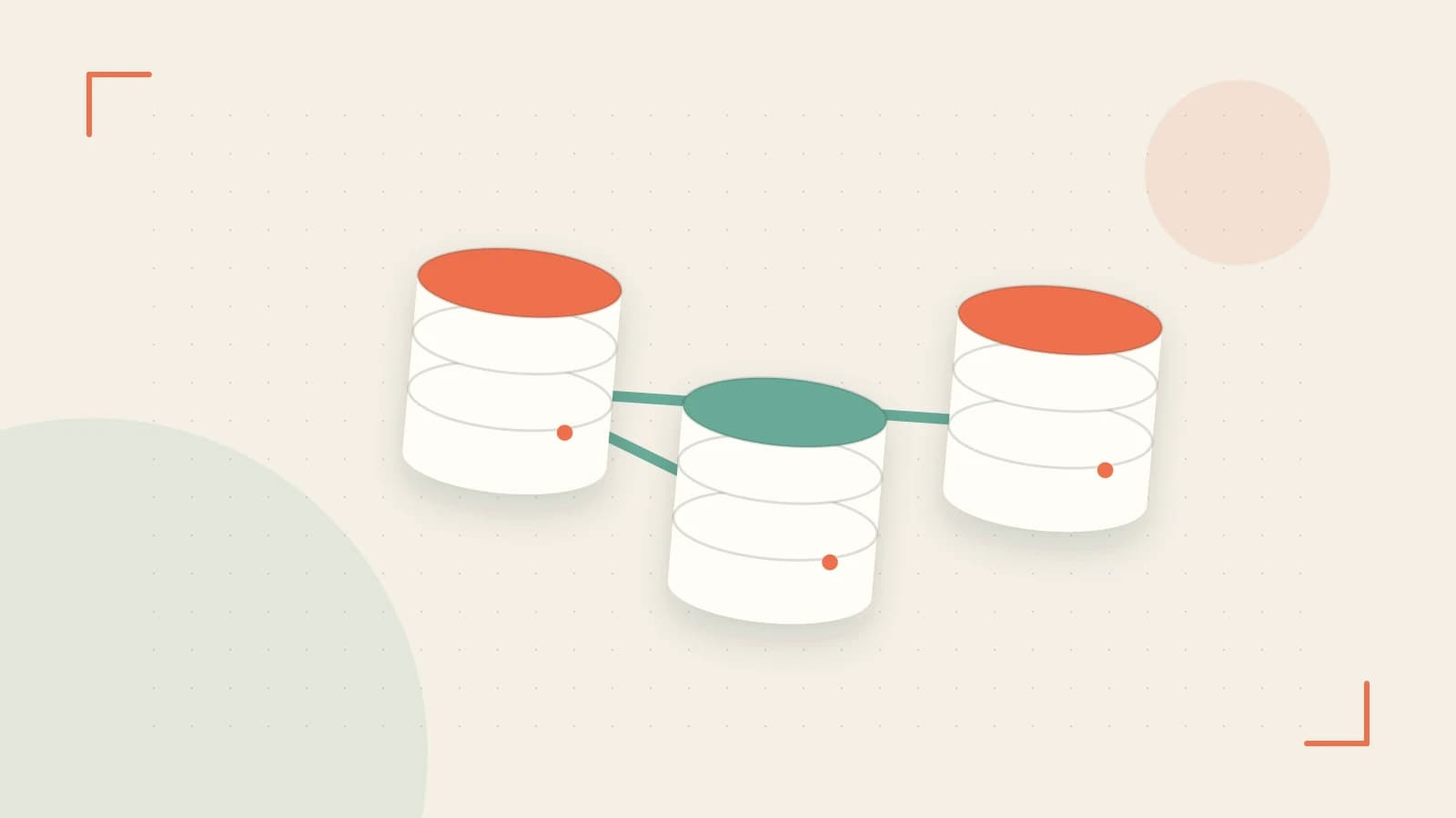 Editorial illustration of structured records, database cylinders and relationships between tables