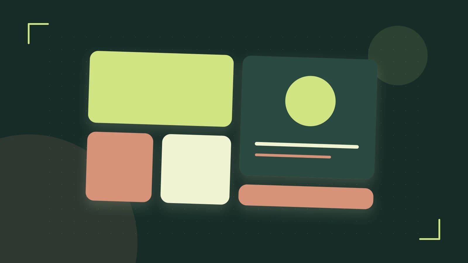 Editorial illustration of responsive browser layouts, overlapping design components and a color system