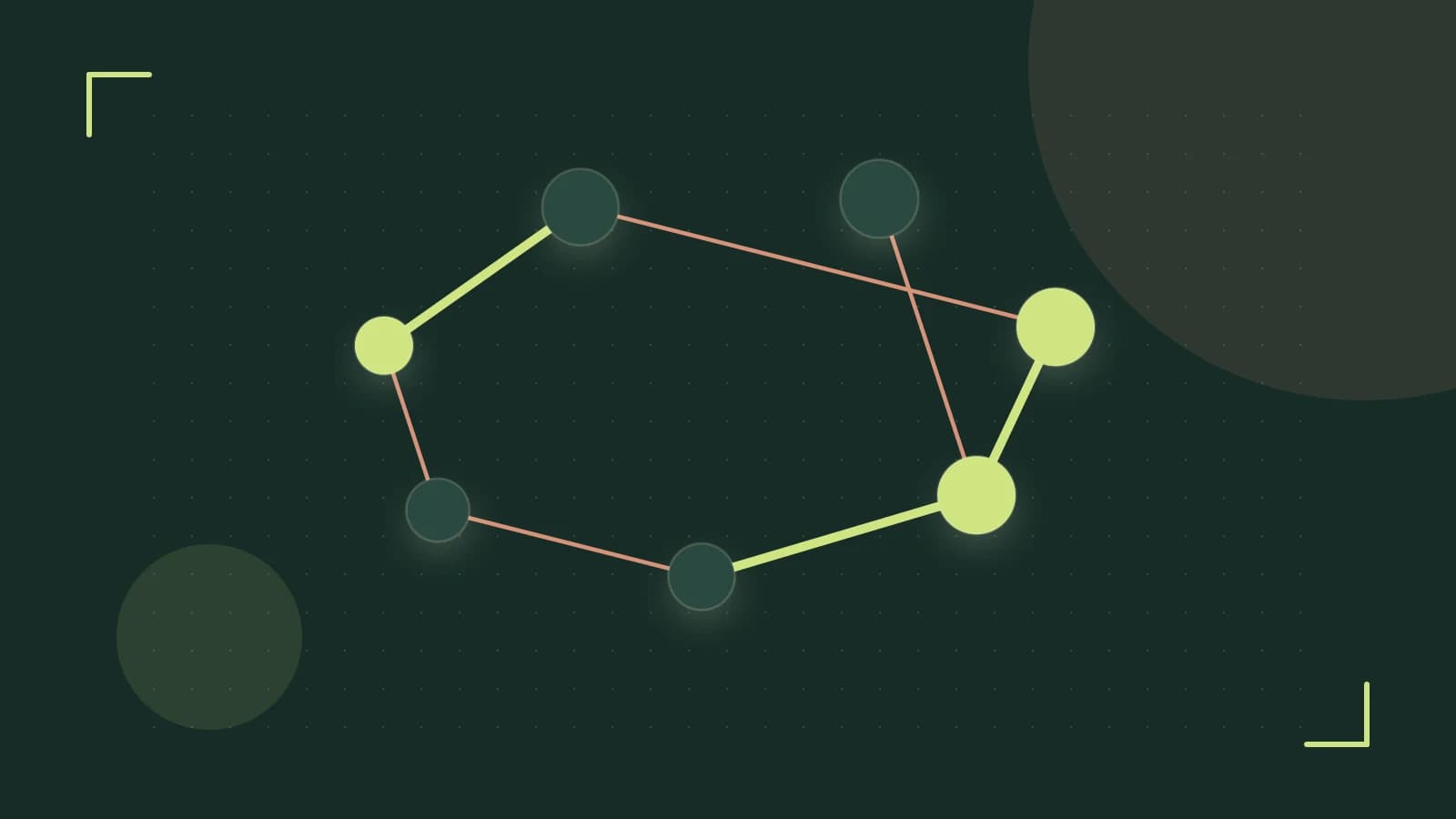 Editorial illustration of an algorithmic node graph with branching paths and a highlighted result