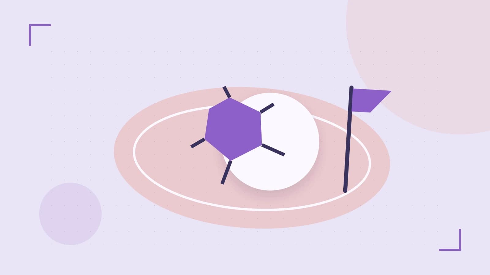 Editorial illustration of a stylized sports ball, stadium geometry and dynamic arcs