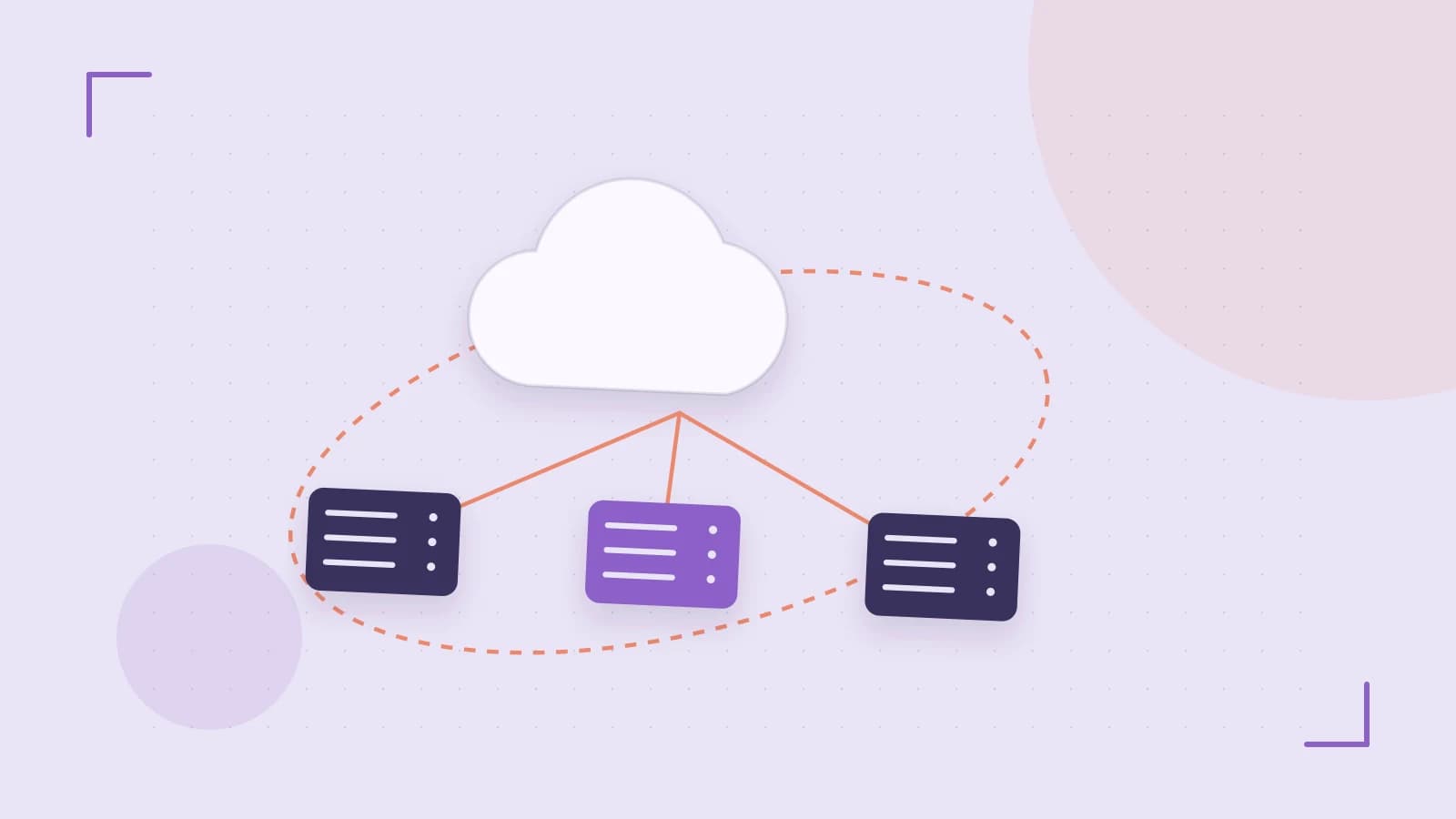 Editorial illustration of cloud infrastructure, connected server racks and an orbital service map