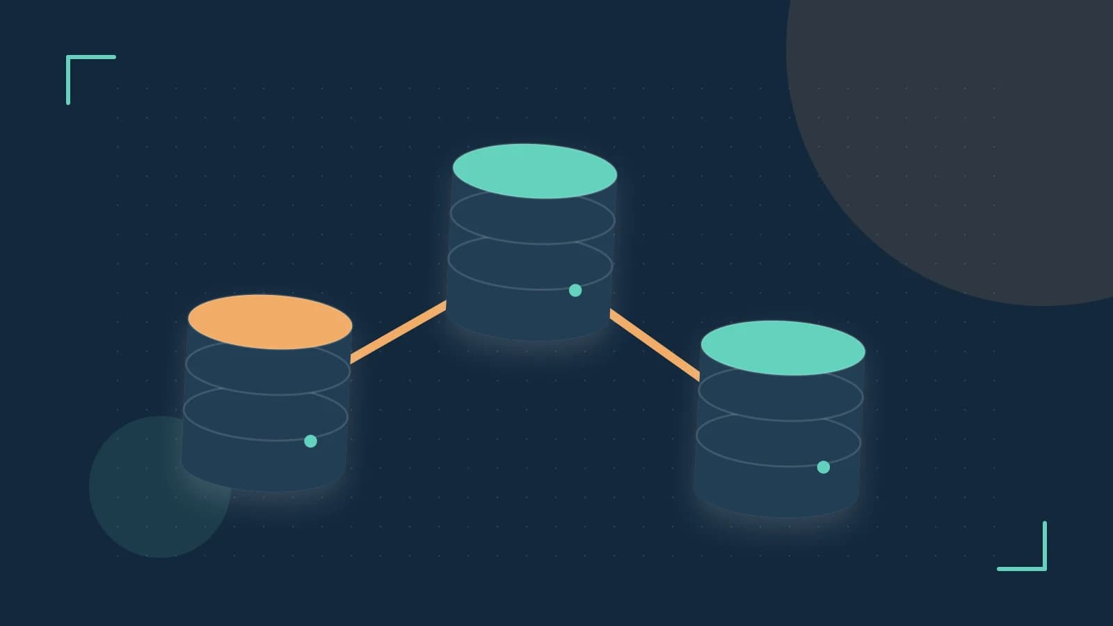 Editorial illustration of structured records, database cylinders and relationships between tables