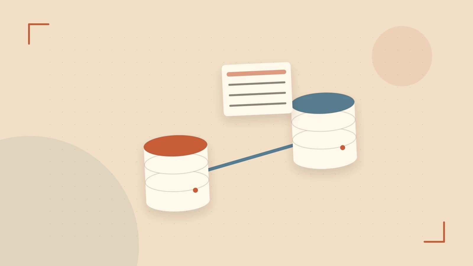 Editorial illustration of structured records, database cylinders and relationships between tables