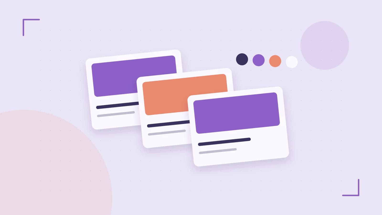 Editorial illustration of responsive browser layouts, overlapping design components and a color system