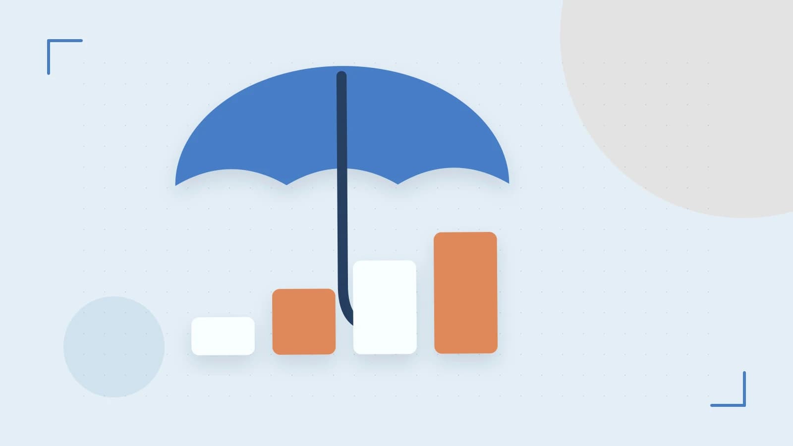 Editorial illustration of abstract coins, a payment card and a geometric financial chart without data labels