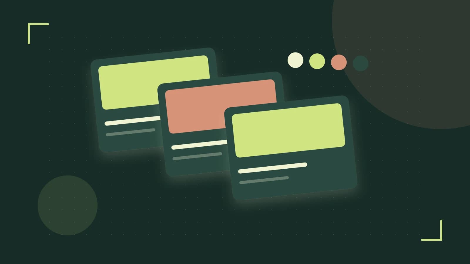 Editorial illustration of responsive browser layouts, overlapping design components and a color system