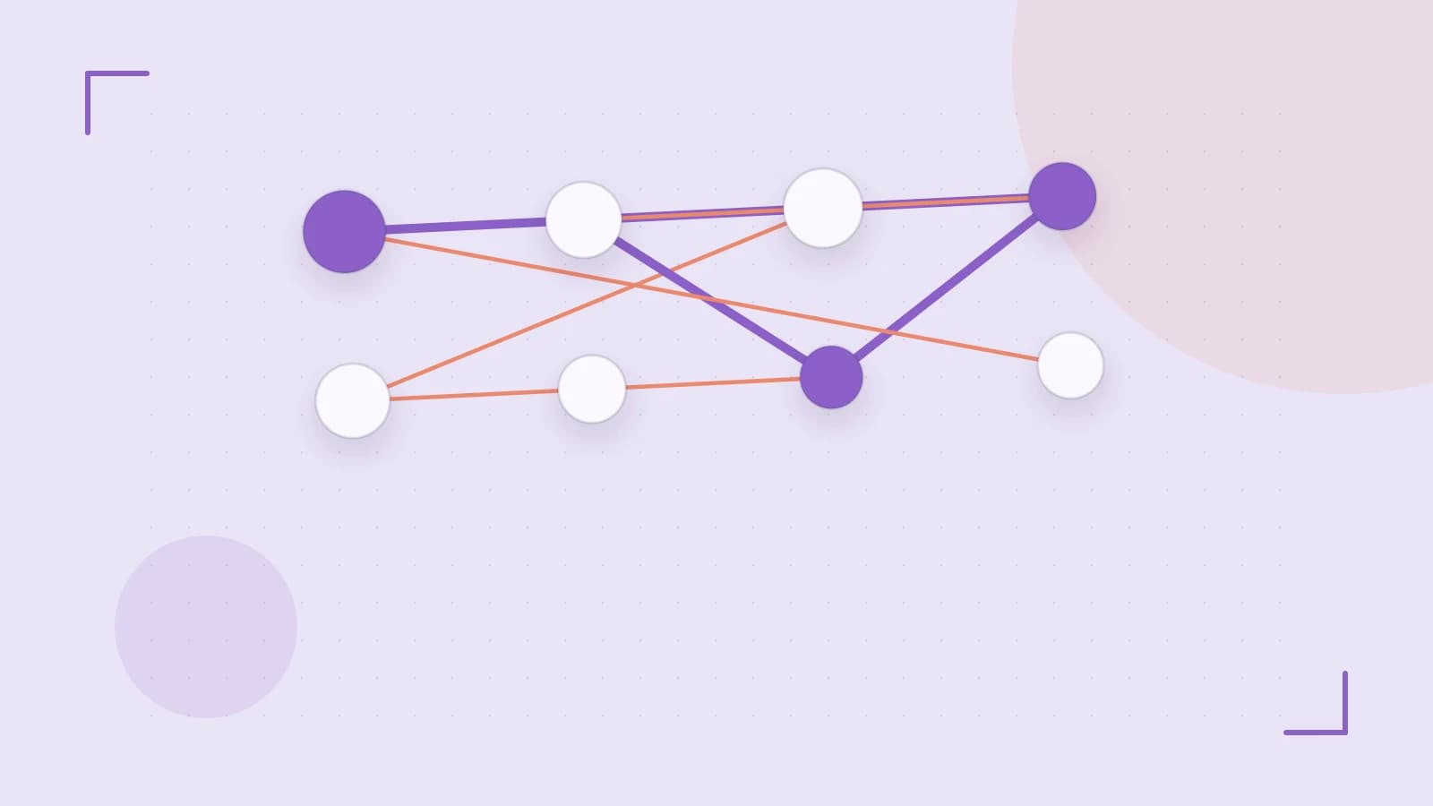 Editorial illustration of an algorithmic node graph with branching paths and a highlighted result