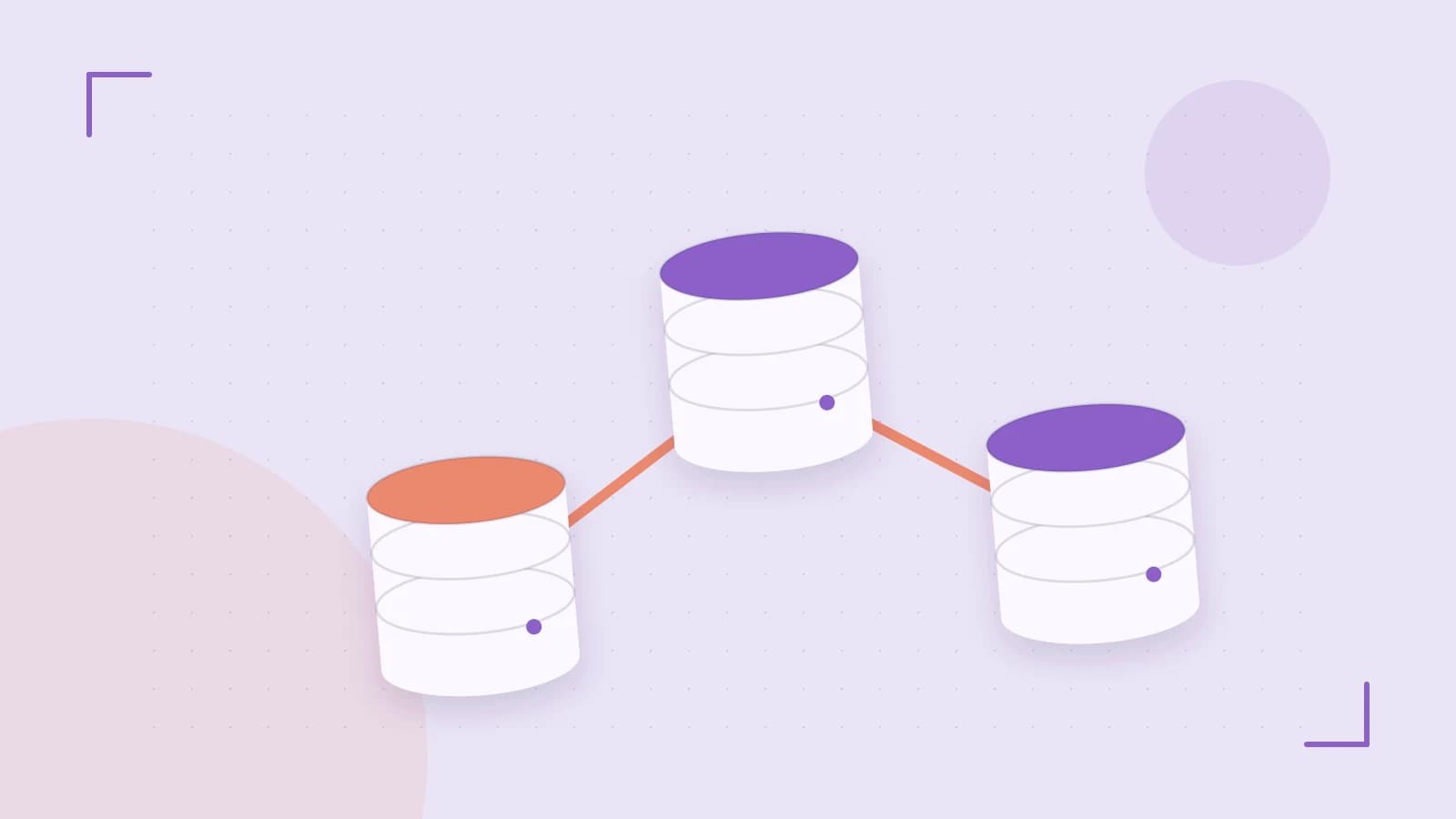 Editorial illustration of structured records, database cylinders and relationships between tables