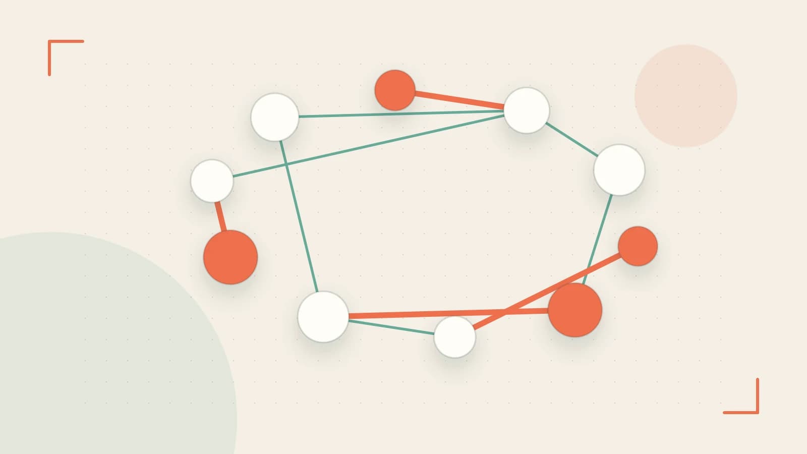 Editorial illustration of an algorithmic node graph with branching paths and a highlighted result