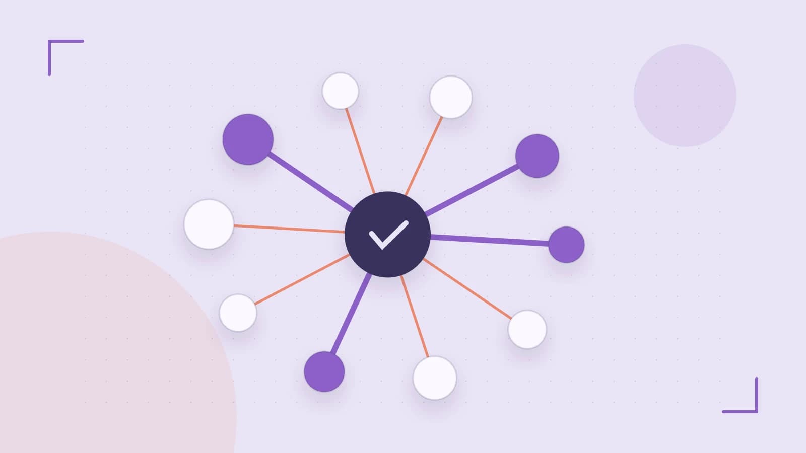 Editorial illustration of an algorithmic node graph with branching paths and a highlighted result