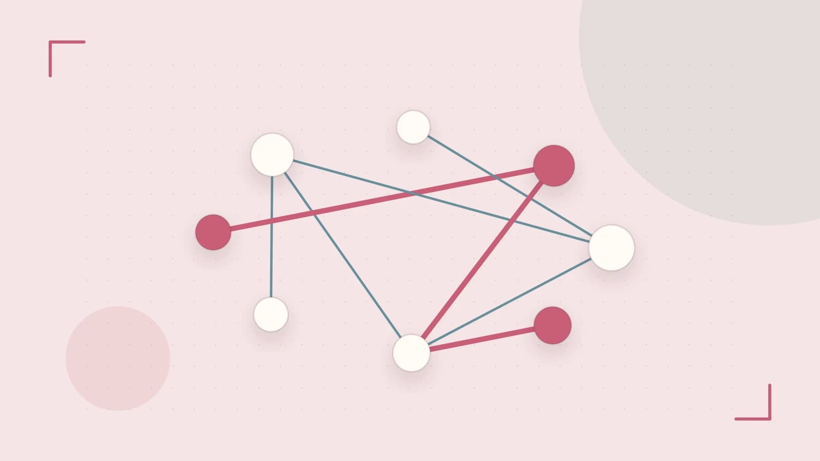 Editorial illustration of an algorithmic node graph with branching paths and a highlighted result