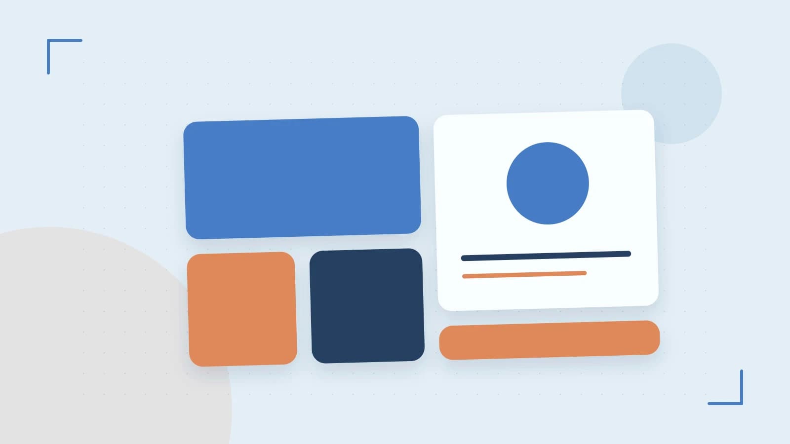 Editorial illustration of responsive browser layouts, overlapping design components and a color system