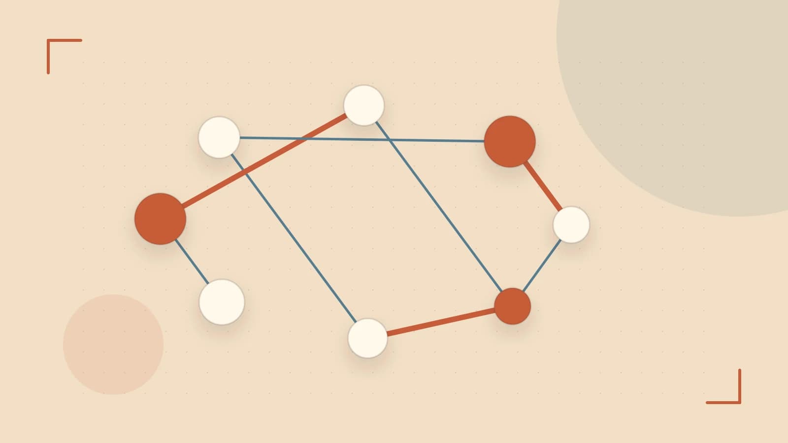 Editorial illustration of an algorithmic node graph with branching paths and a highlighted result