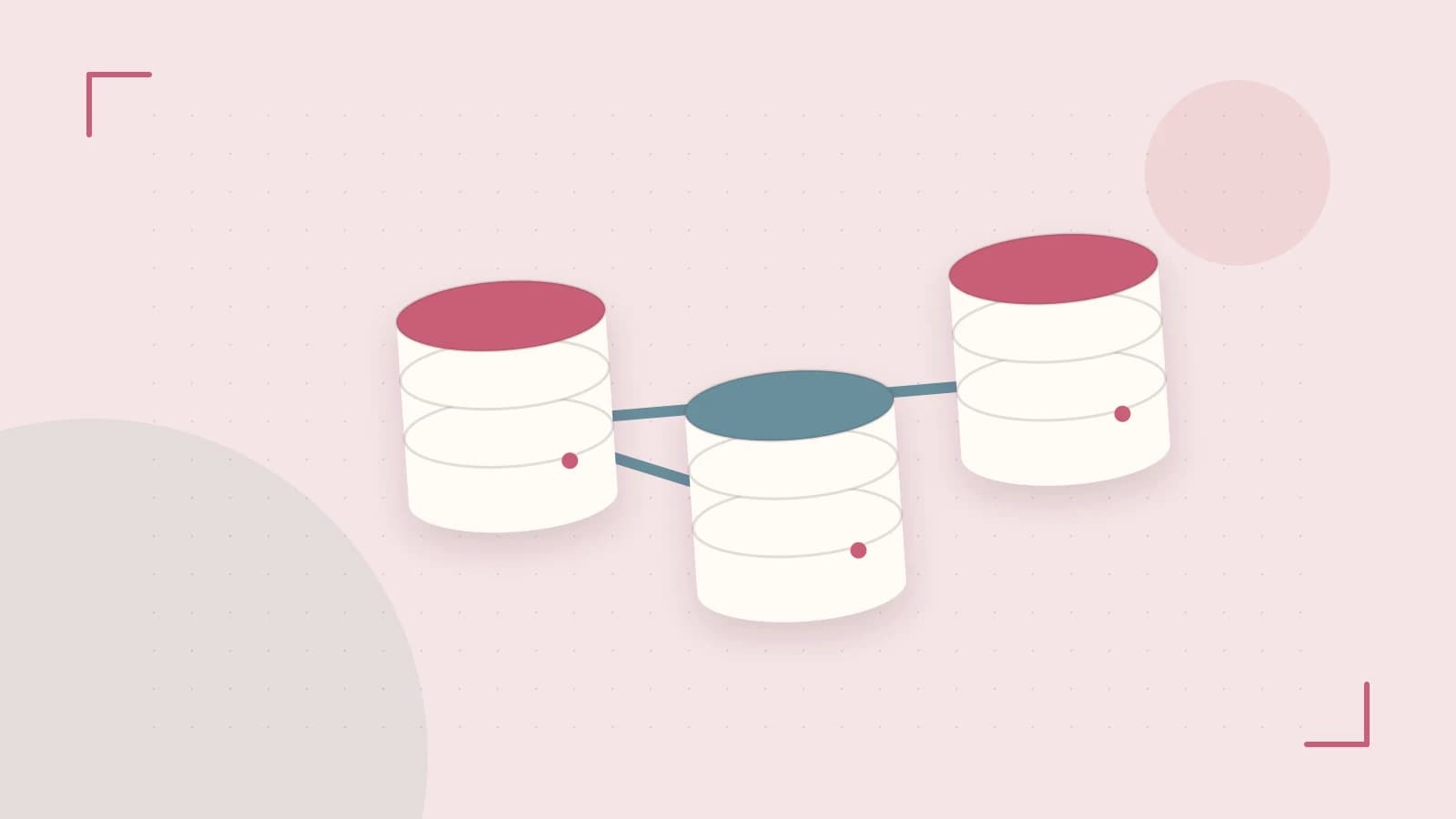 Editorial illustration of structured records, database cylinders and relationships between tables