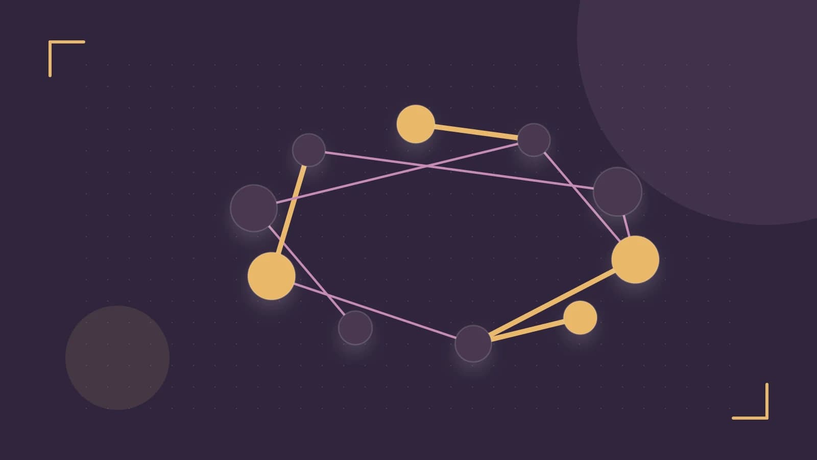Editorial illustration of an algorithmic node graph with branching paths and a highlighted result