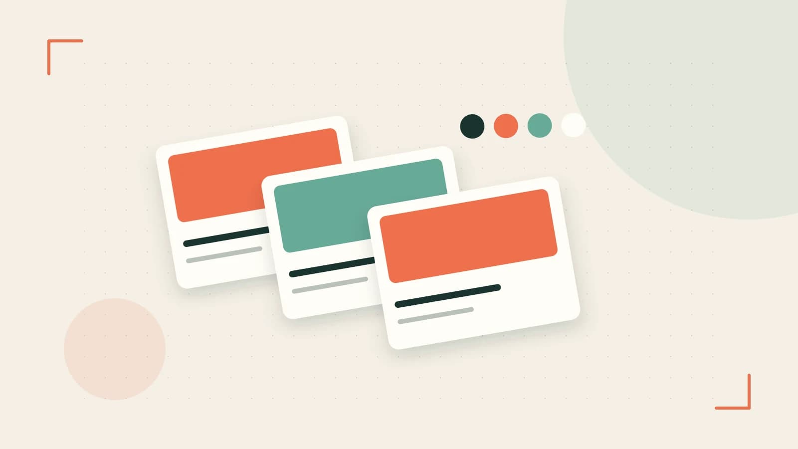 Editorial illustration of responsive browser layouts, overlapping design components and a color system
