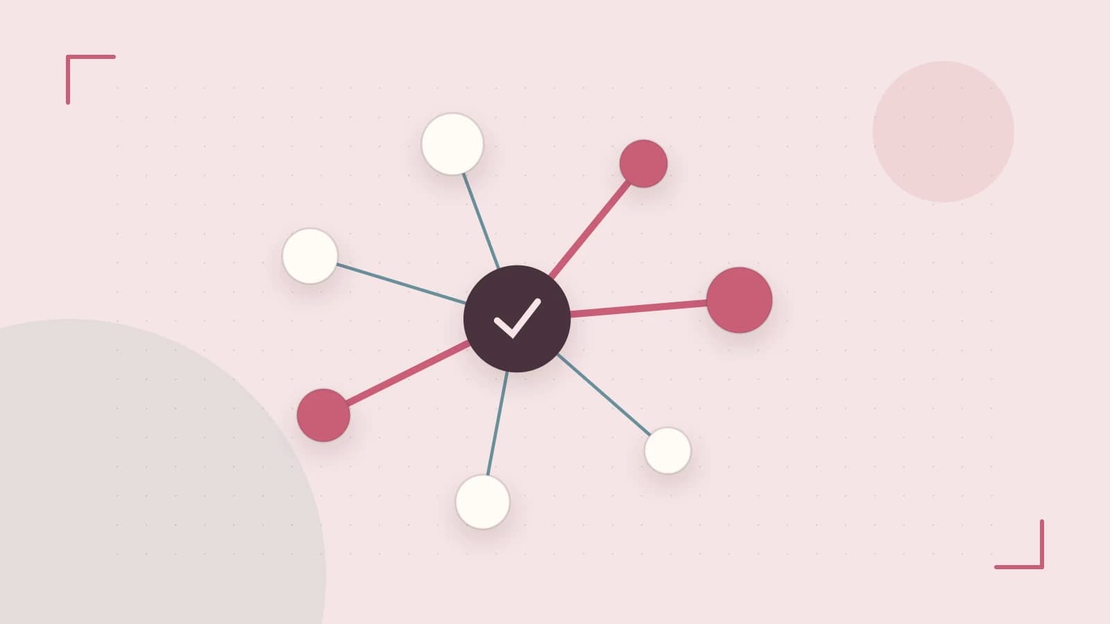Editorial illustration of an algorithmic node graph with branching paths and a highlighted result