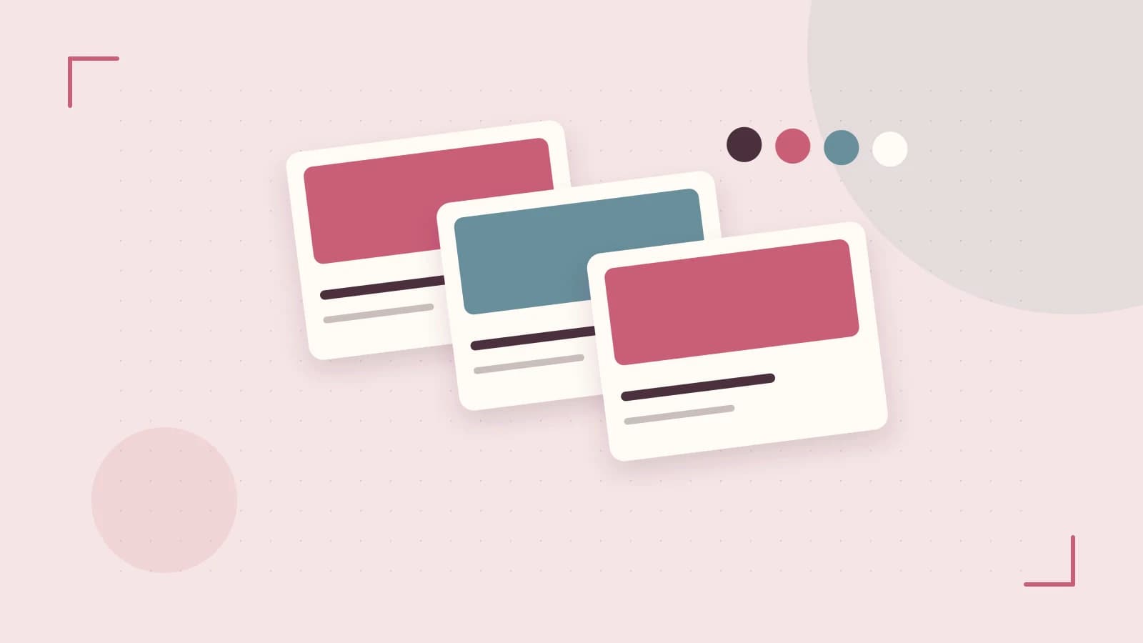 Editorial illustration of responsive browser layouts, overlapping design components and a color system