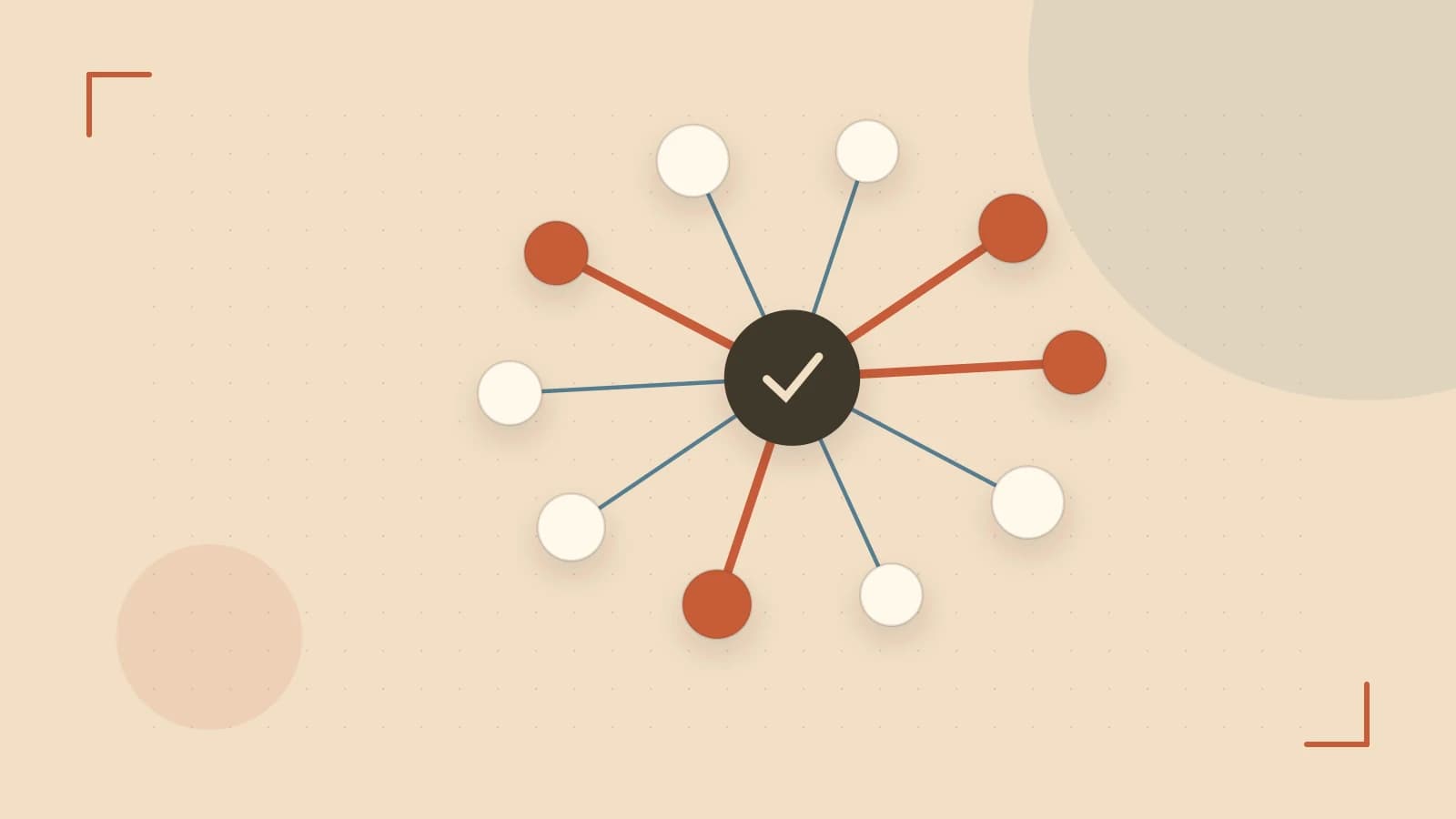 Editorial illustration of an algorithmic node graph with branching paths and a highlighted result