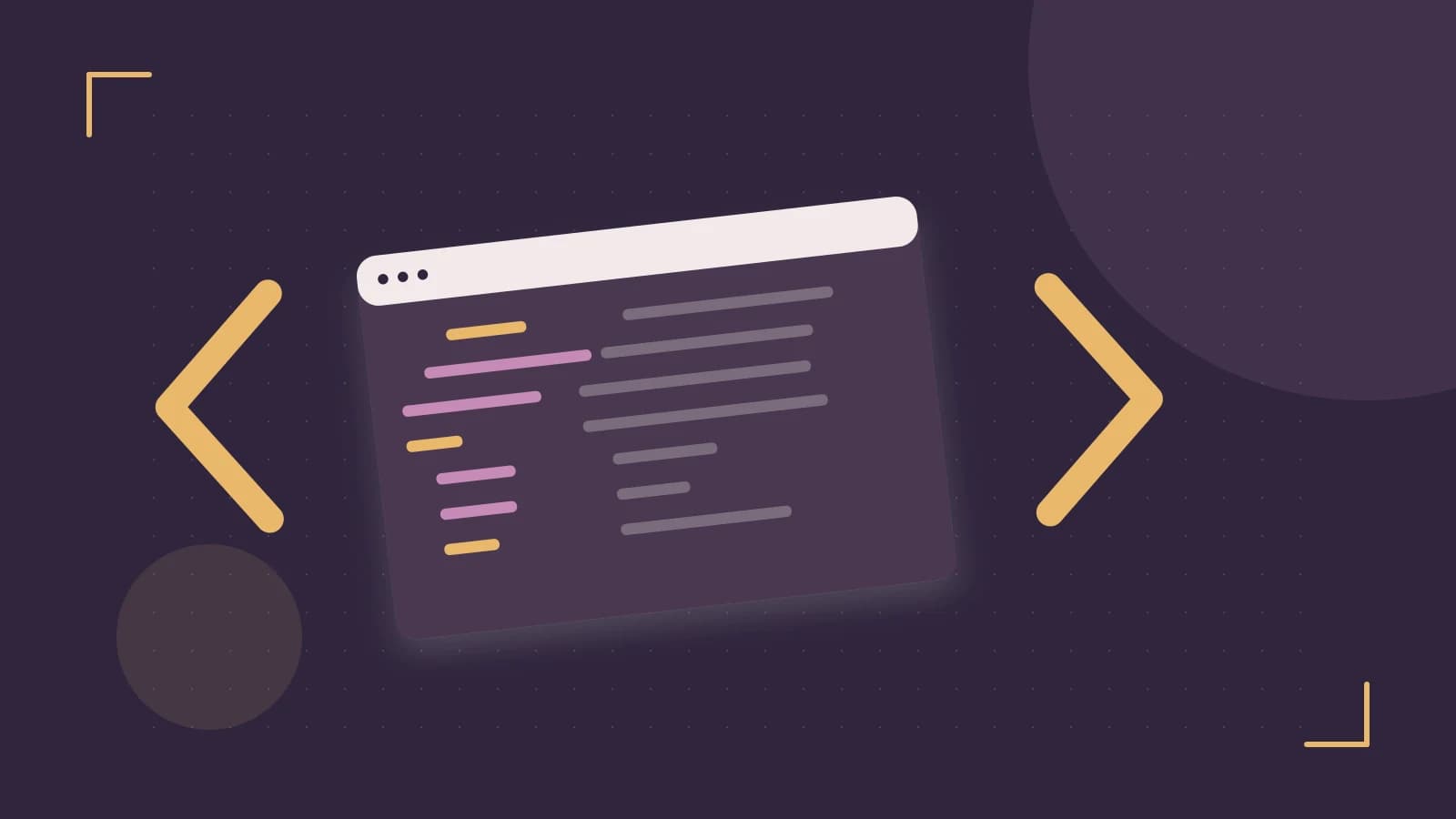 Editorial illustration of an abstract code editor, syntax blocks and oversized programming brackets