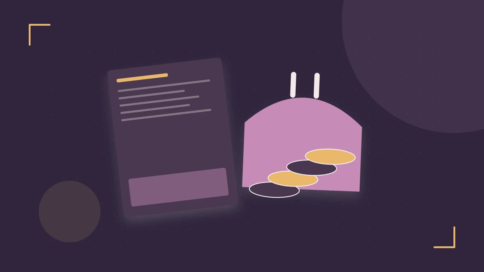 Editorial illustration of abstract coins, a payment card and a geometric financial chart without data labels
