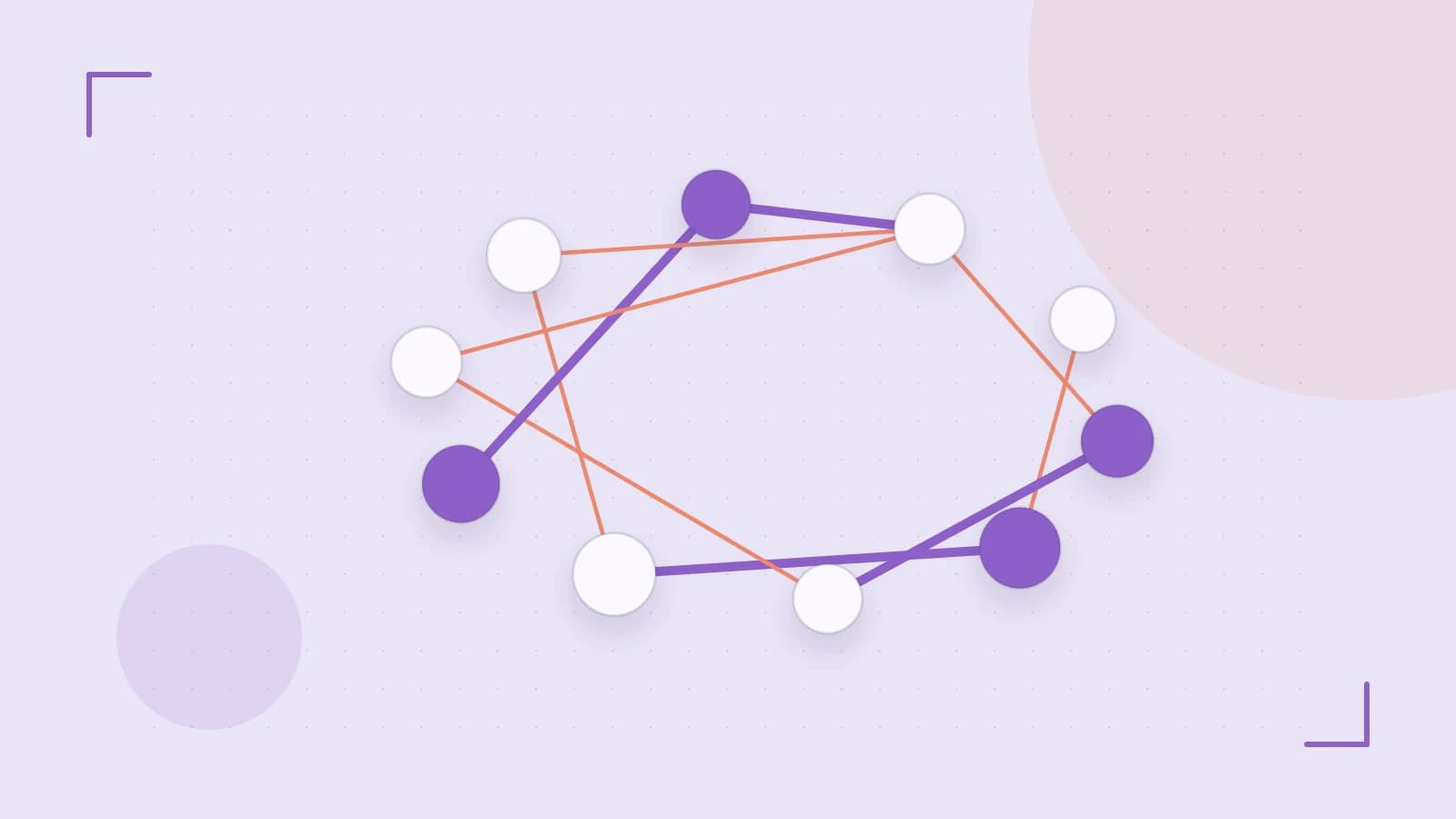 Editorial illustration of an algorithmic node graph with branching paths and a highlighted result