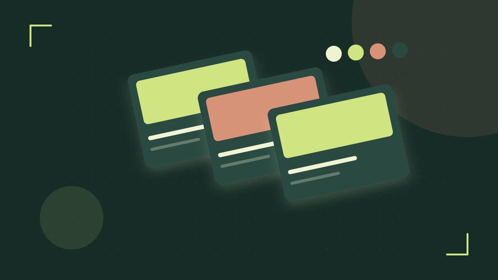Editorial illustration of responsive browser layouts, overlapping design components and a color system