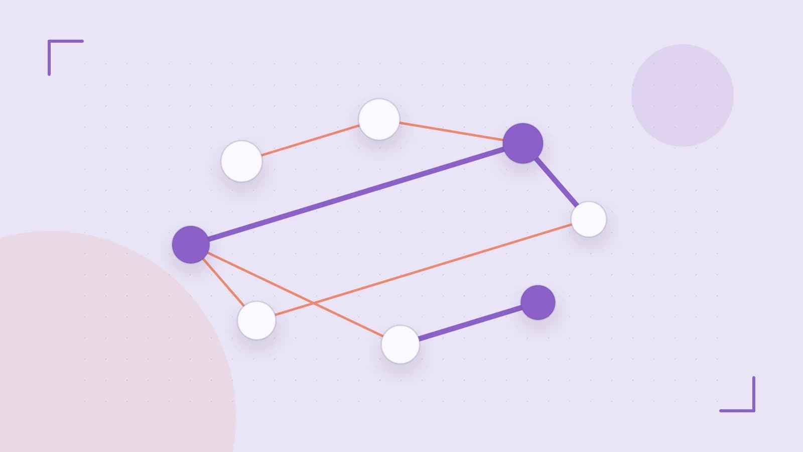 Editorial illustration of an algorithmic node graph with branching paths and a highlighted result
