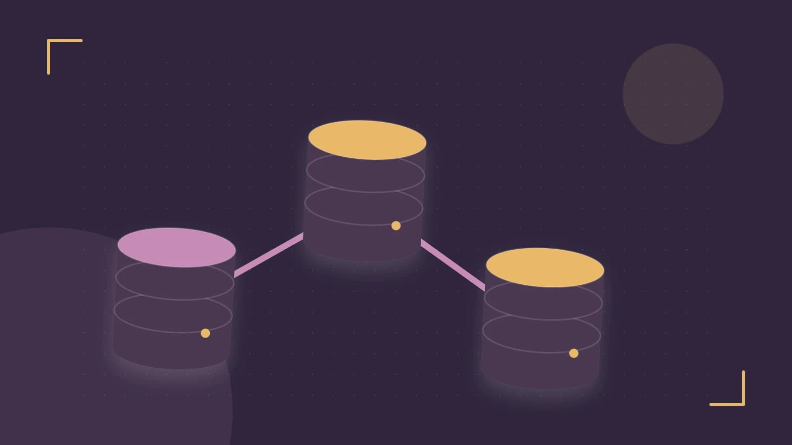 Editorial illustration of structured records, database cylinders and relationships between tables