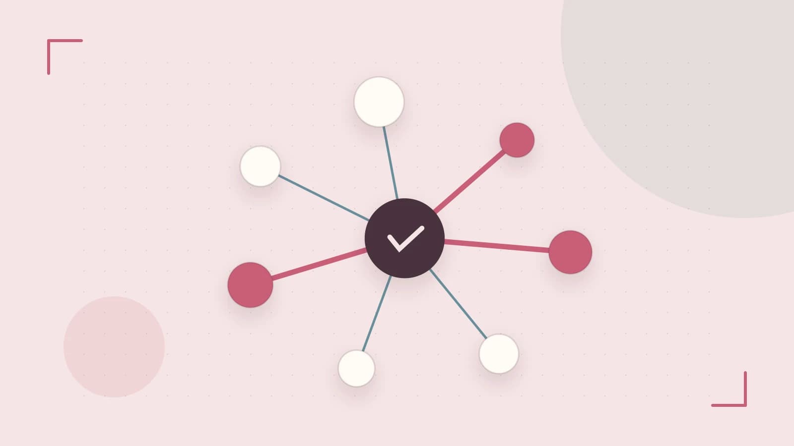 Editorial illustration of an algorithmic node graph with branching paths and a highlighted result