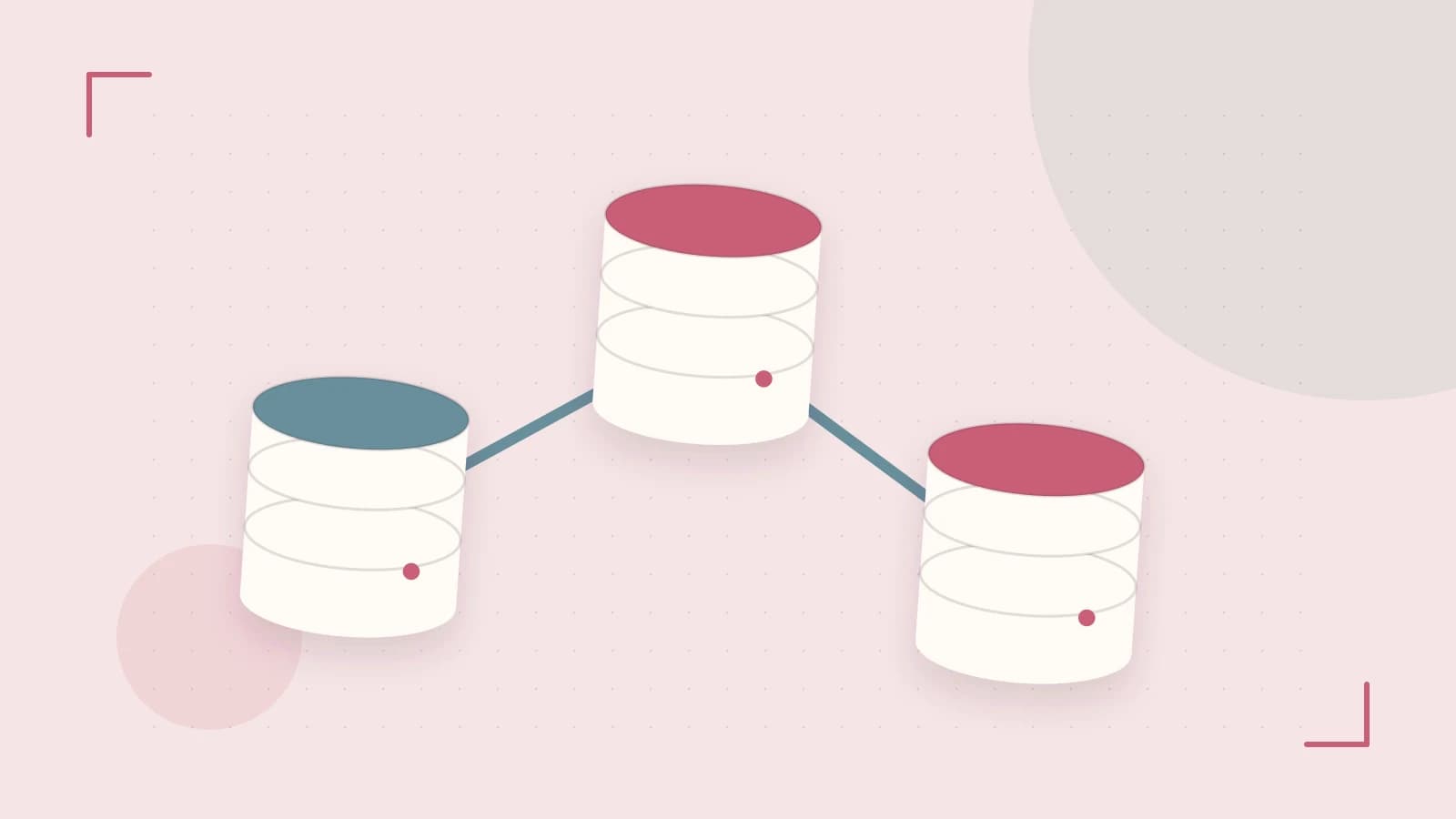 Editorial illustration of structured records, database cylinders and relationships between tables
