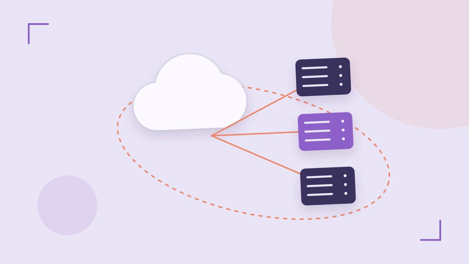 Editorial illustration of cloud infrastructure, connected server racks and an orbital service map