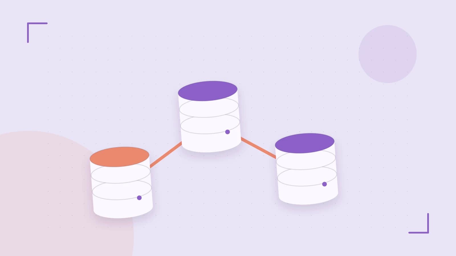 Editorial illustration of structured records, database cylinders and relationships between tables