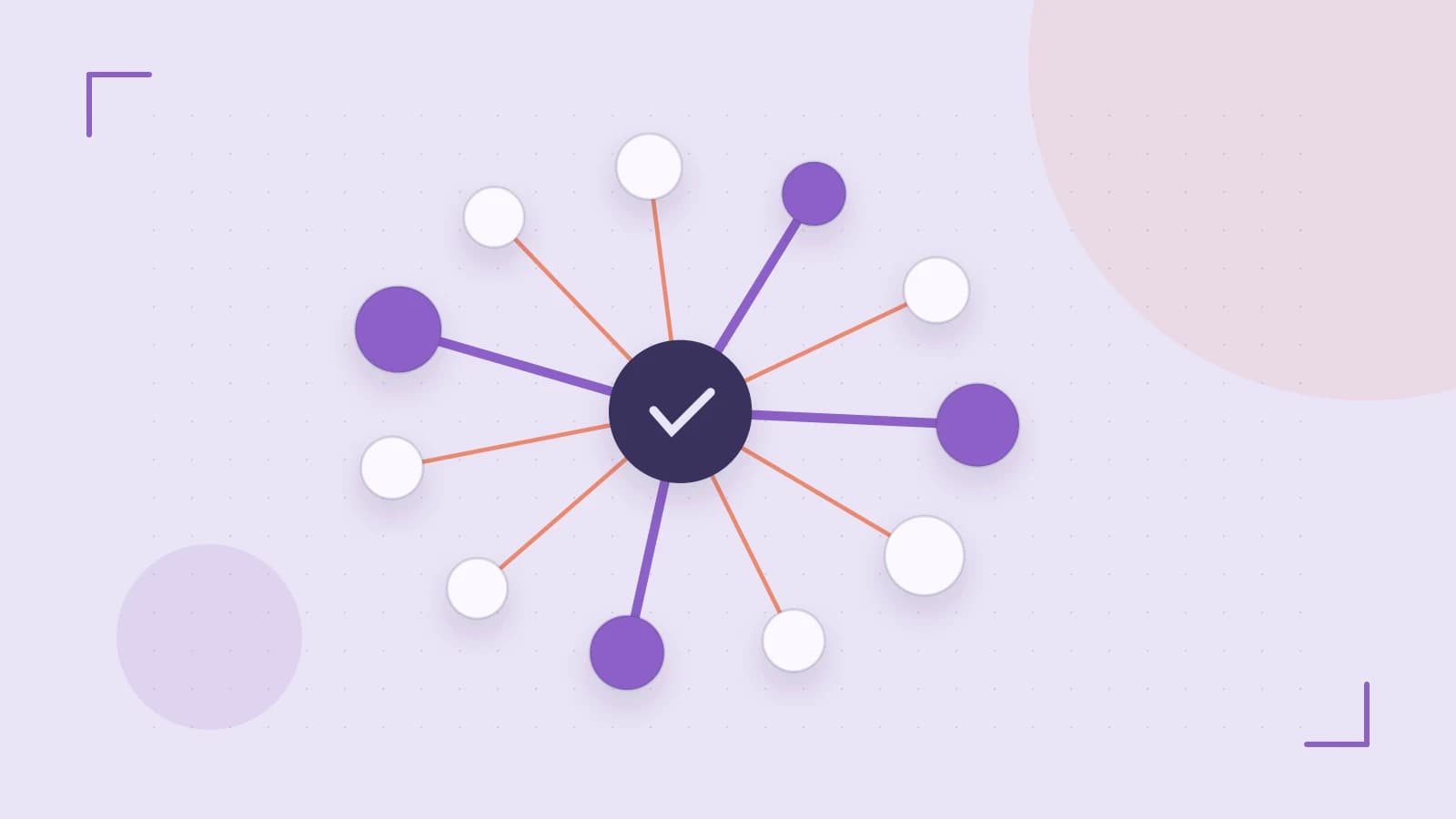 Editorial illustration of an algorithmic node graph with branching paths and a highlighted result