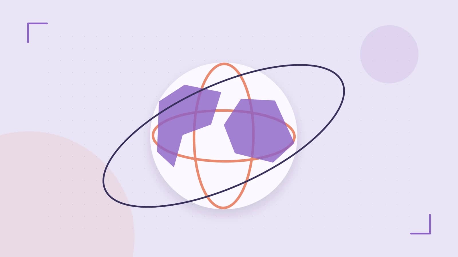 Editorial illustration of an editorial globe with meridians and layered geographic shapes