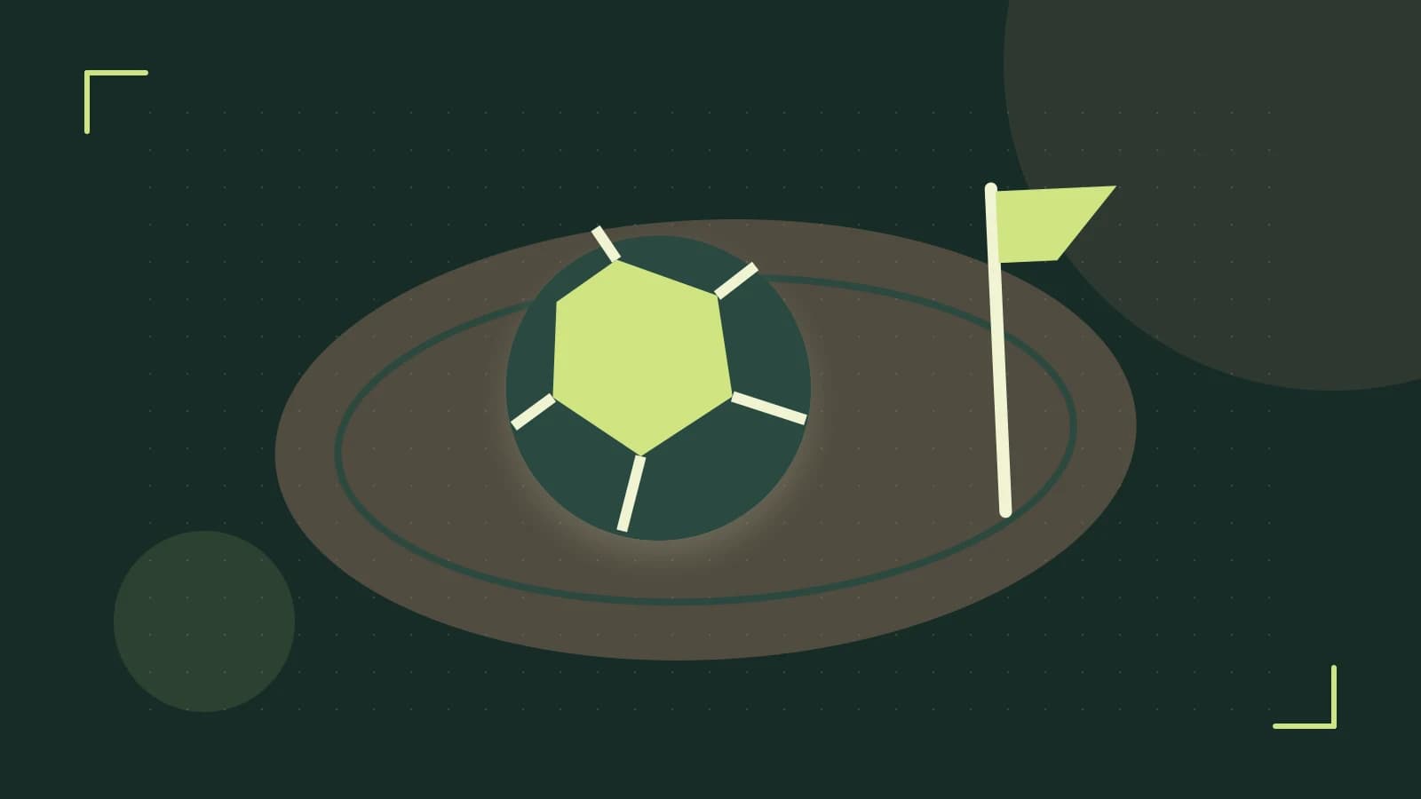 Editorial illustration of a stylized sports ball, stadium geometry and dynamic arcs