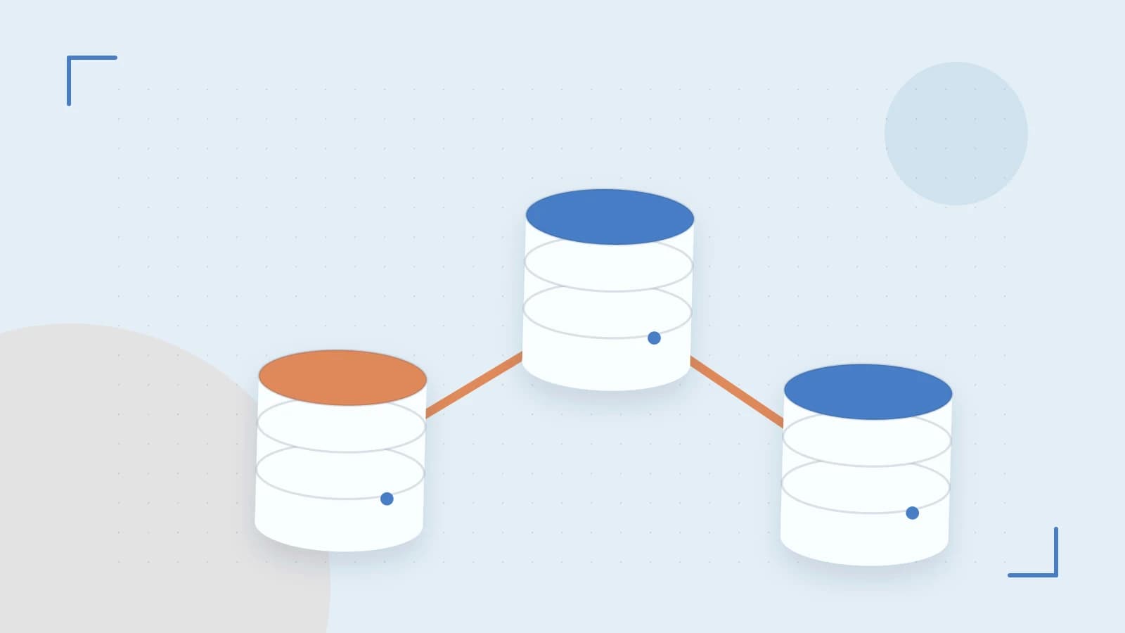 Editorial illustration of structured records, database cylinders and relationships between tables