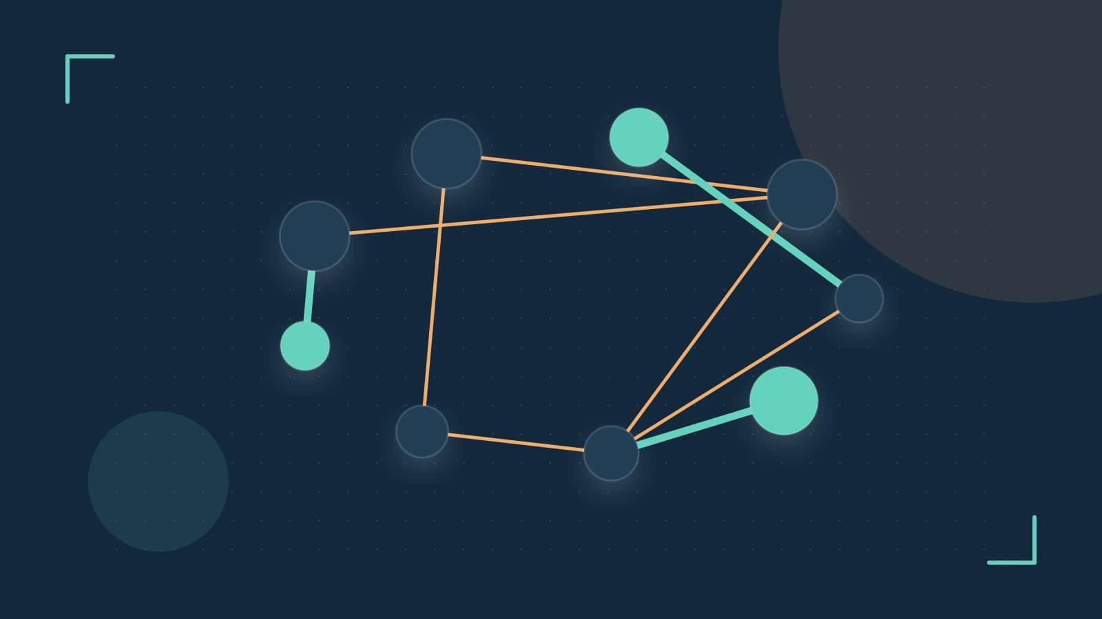 Editorial illustration of an algorithmic node graph with branching paths and a highlighted result