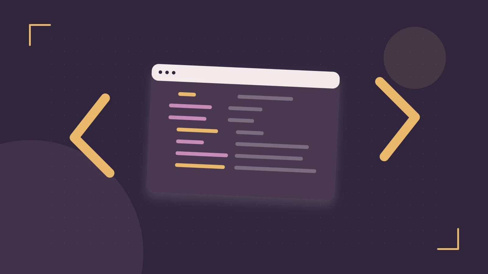 Editorial illustration of an abstract code editor, syntax blocks and oversized programming brackets