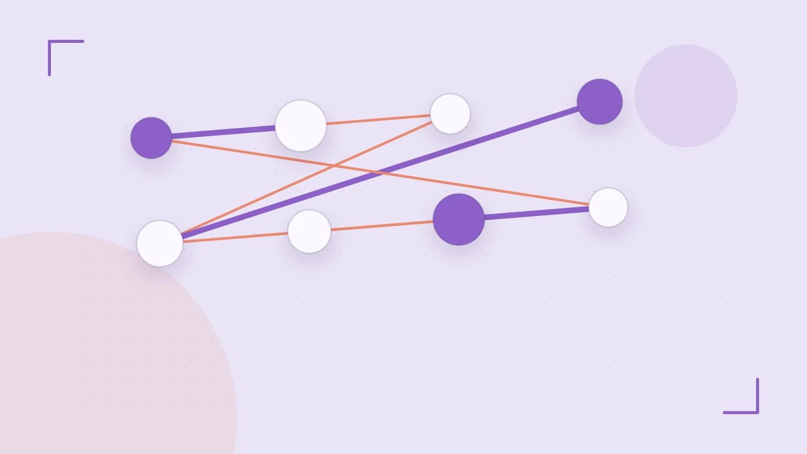 Editorial illustration of an algorithmic node graph with branching paths and a highlighted result
