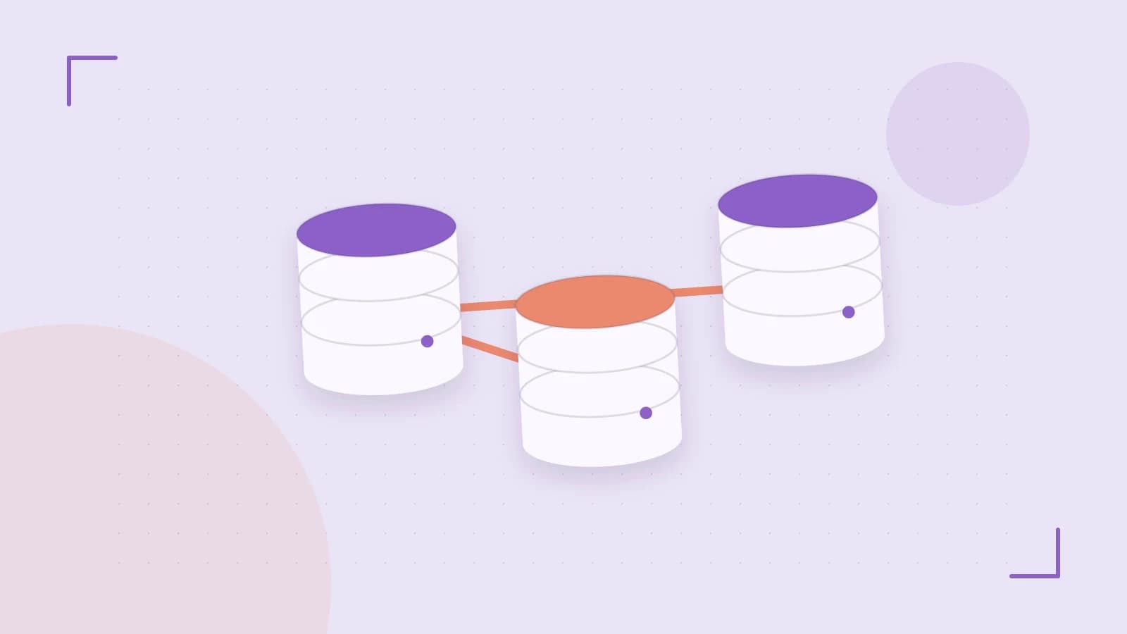 Editorial illustration of structured records, database cylinders and relationships between tables