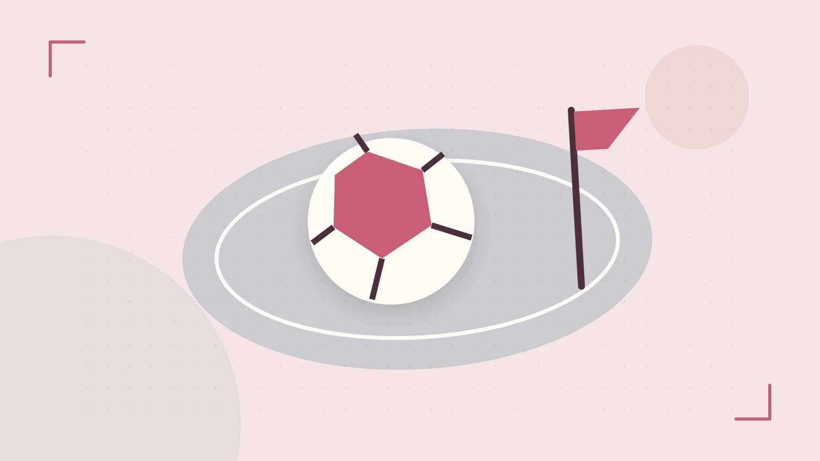Editorial illustration of a stylized sports ball, stadium geometry and dynamic arcs