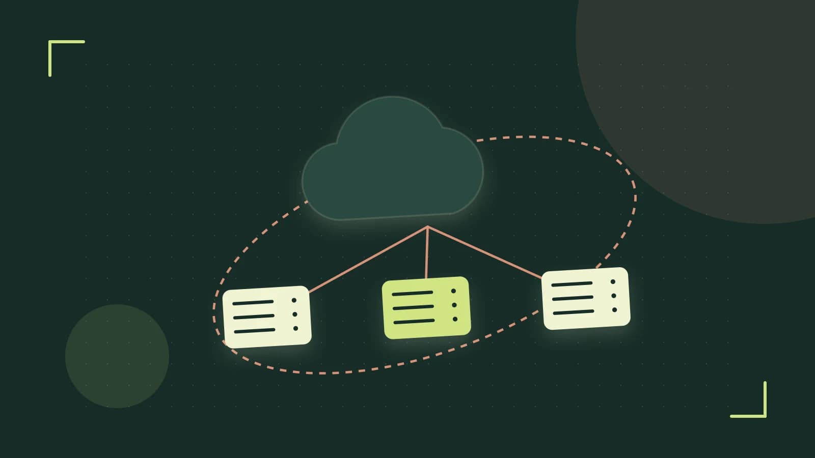Editorial illustration of cloud infrastructure, connected server racks and an orbital service map