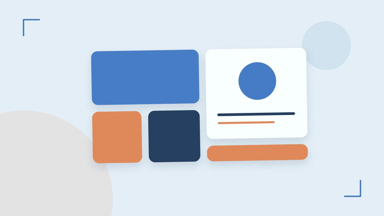 Editorial illustration of responsive browser layouts, overlapping design components and a color system